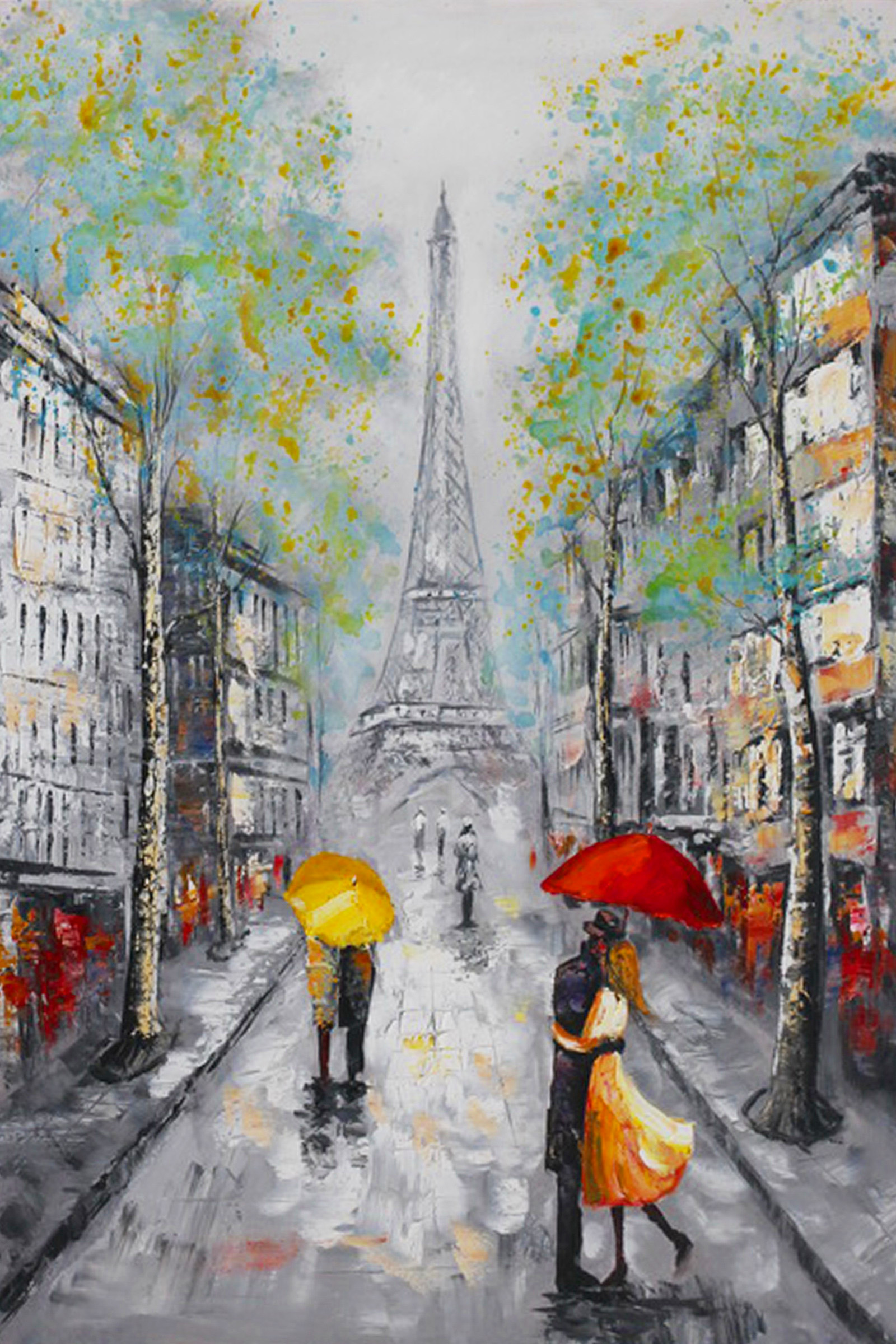 HA123 Wall décor art oil on canvas street scene Paris red yellow tones